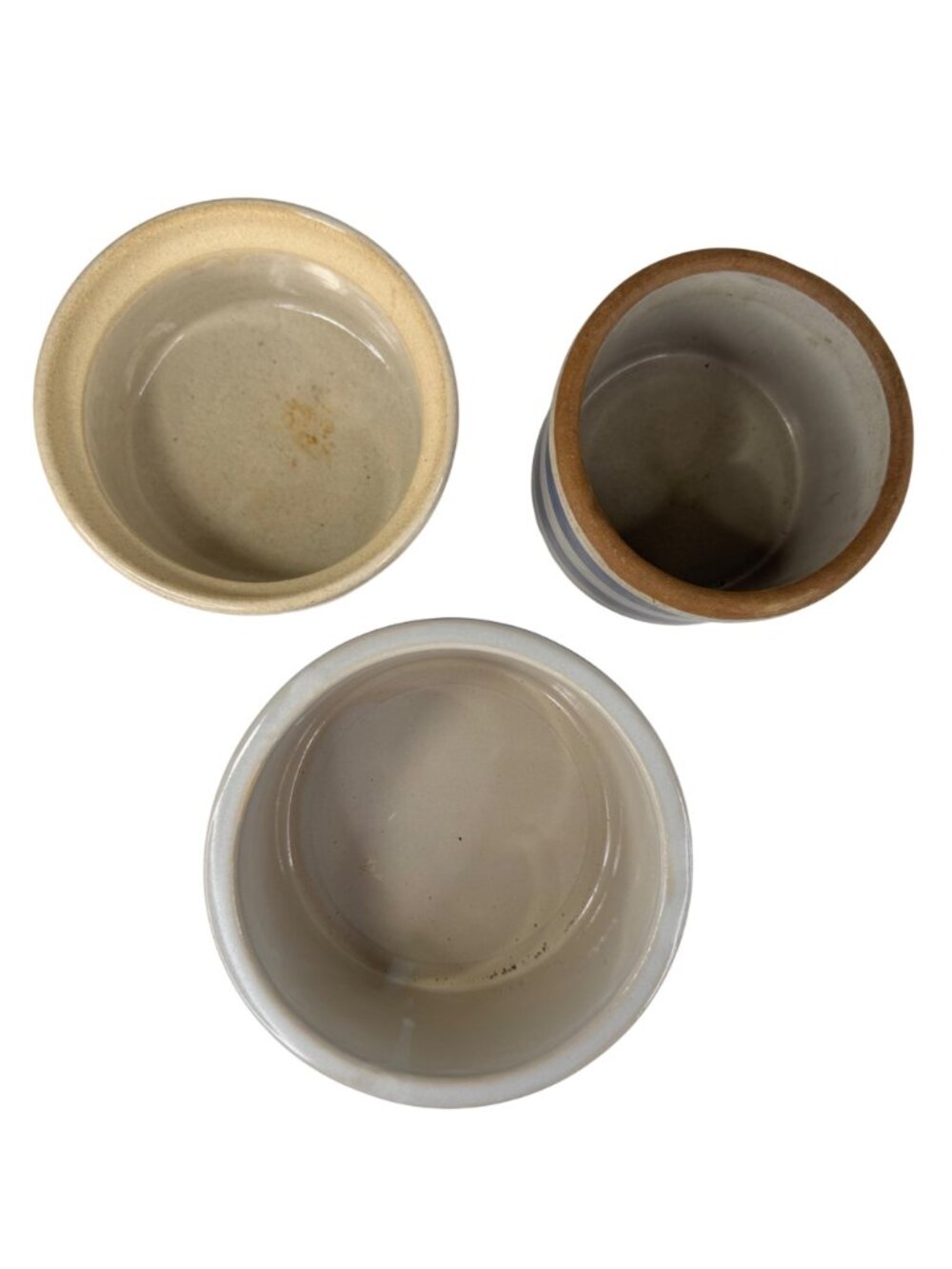 LeGrees Creamery Ceramic Butter Crocks Striped Rustic Set of 3 Vintage Stoneware - Picture 3 of 11